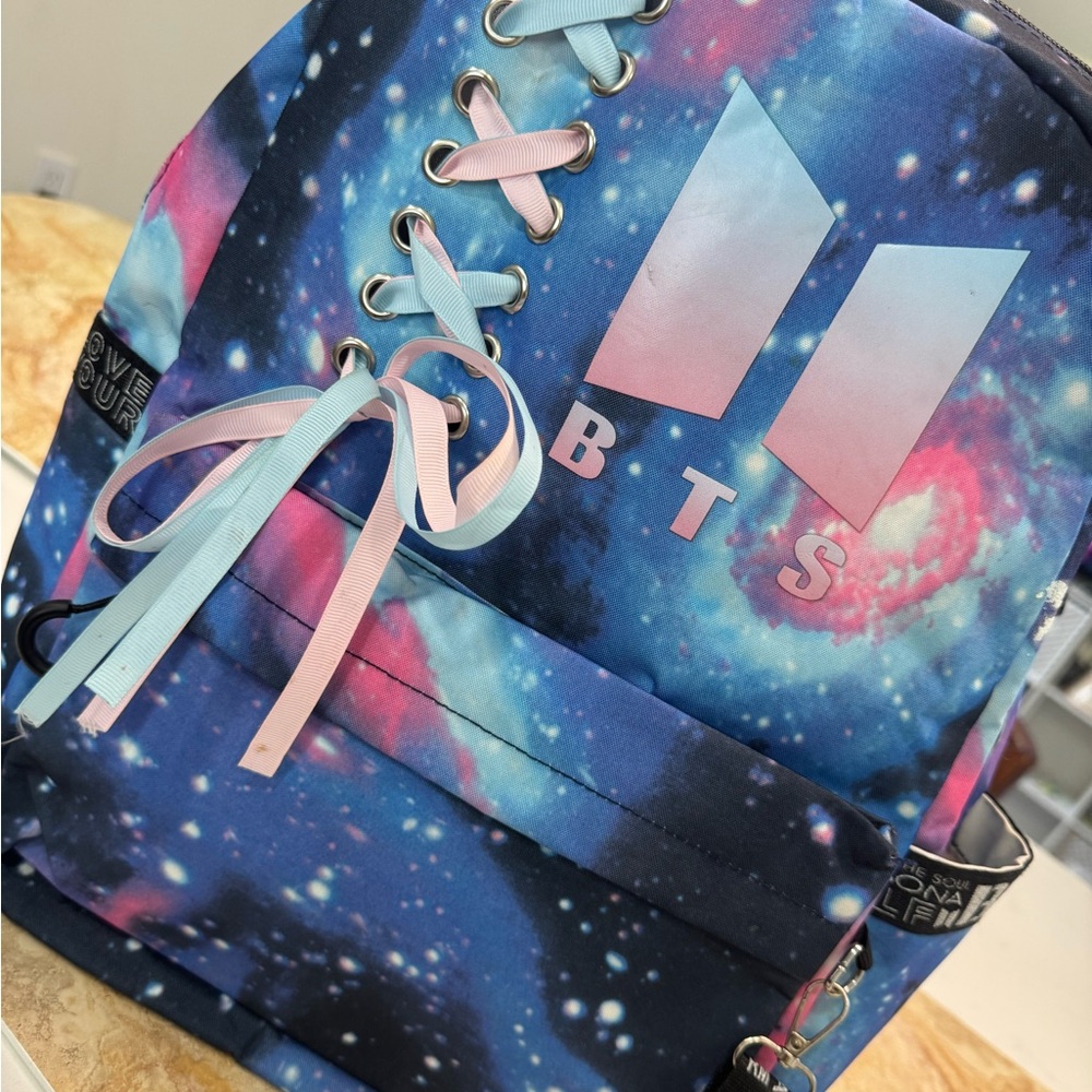 Galaxy Print Backpack with Lace-Up Detail